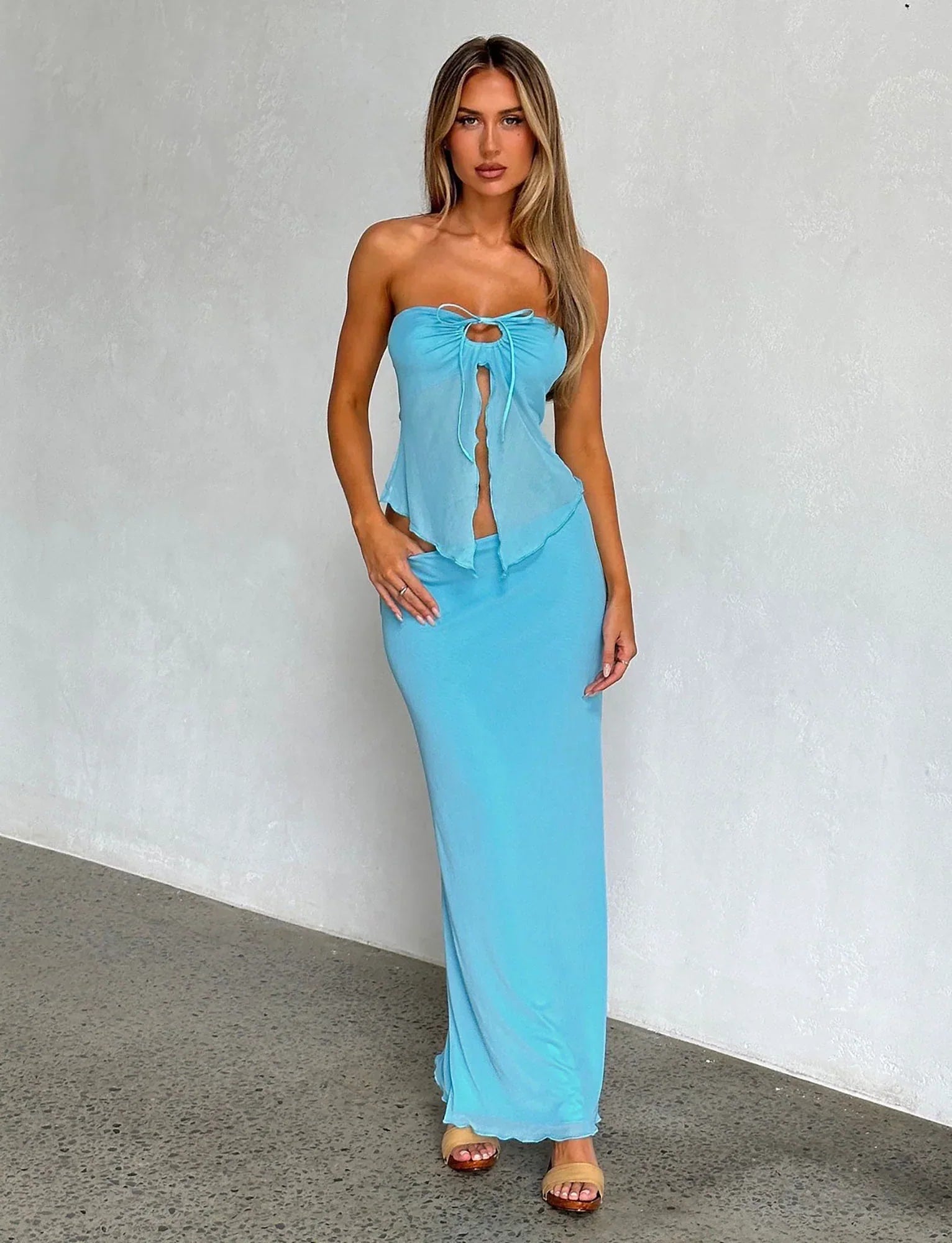 Elegant translucent top with skirt