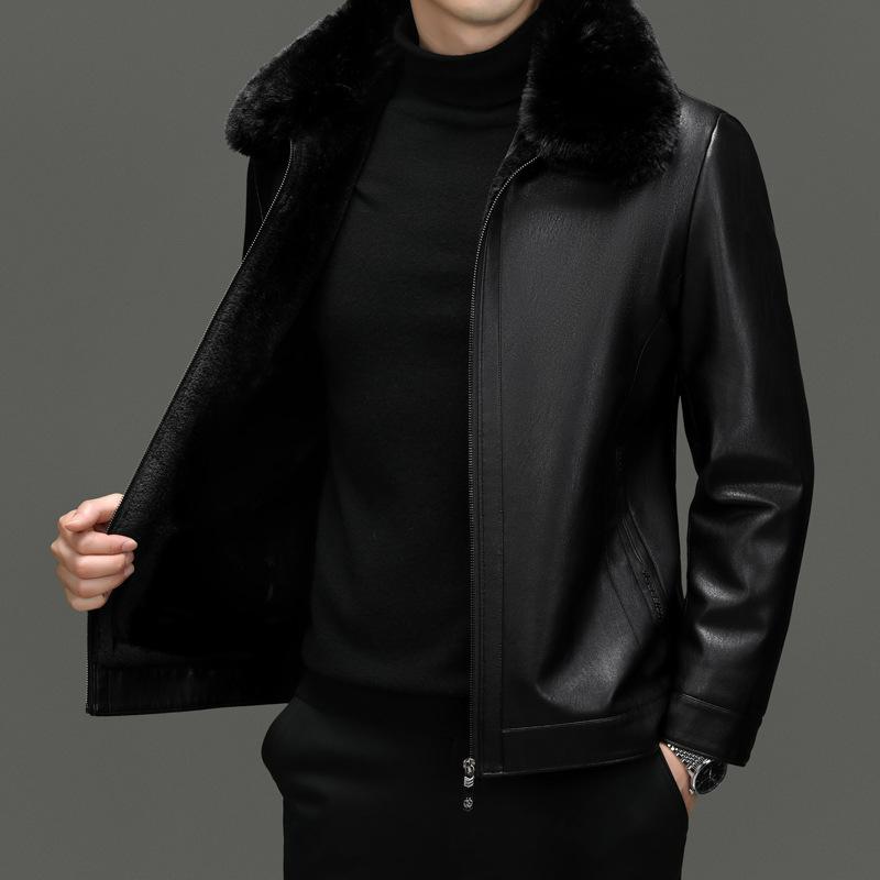 Leather jacket with fur
