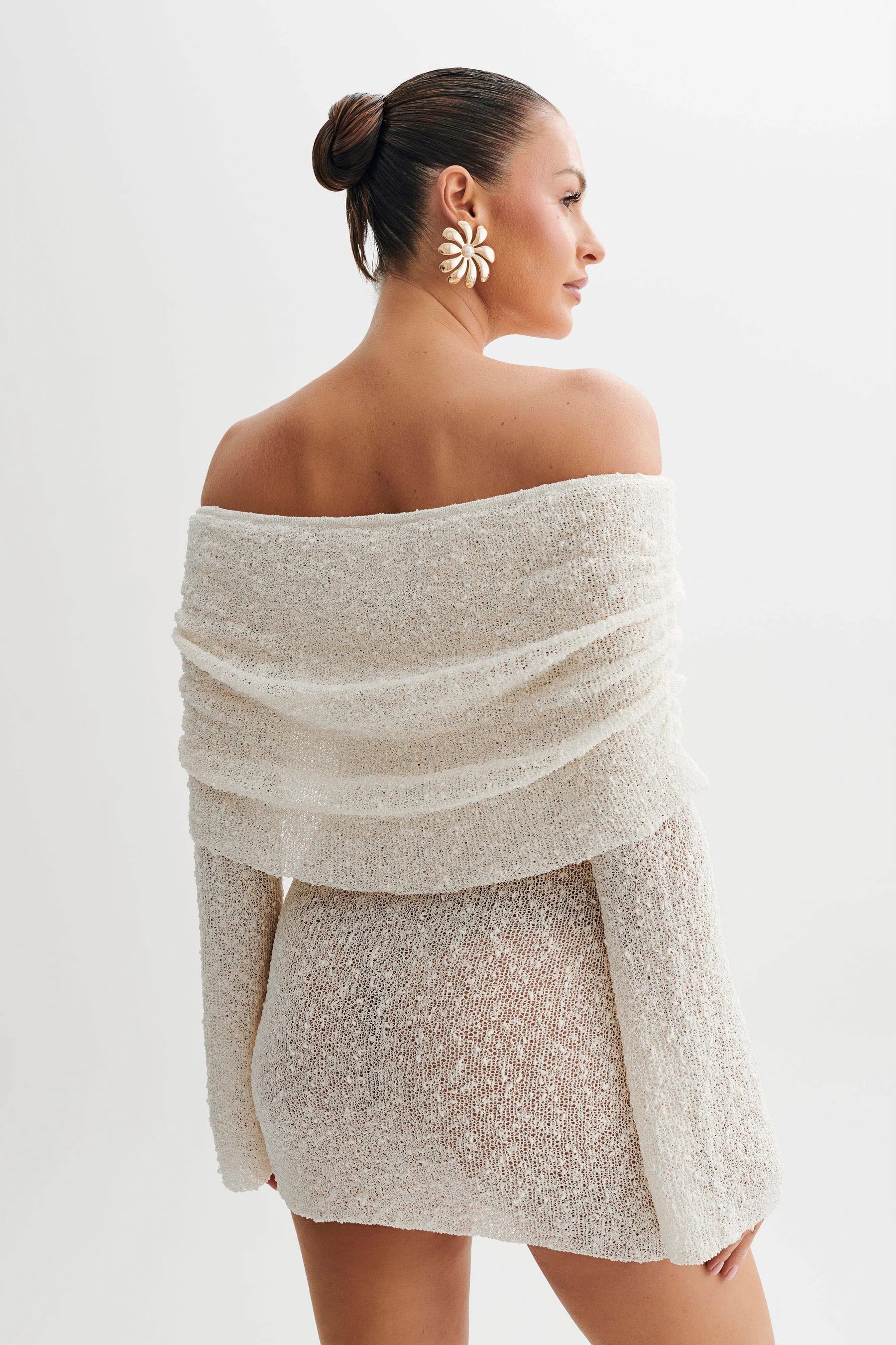 See Thru Off-Shoulder Knit Mini Dress