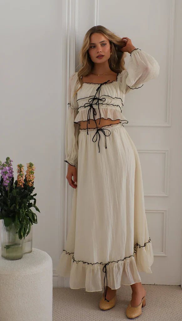 Summer Off-Neck Puff Long Sleeve Maxi Dress