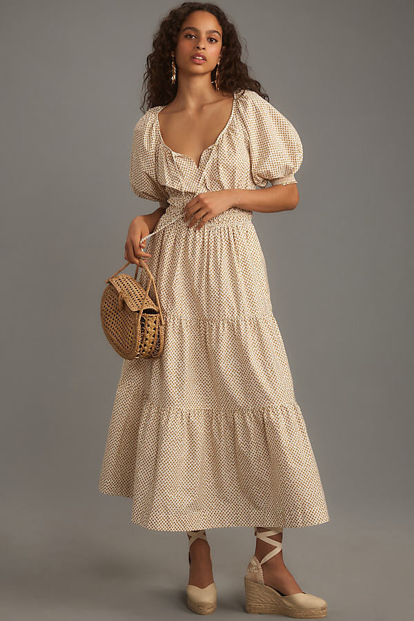 Puff Sleeve Maxi Dress With Print