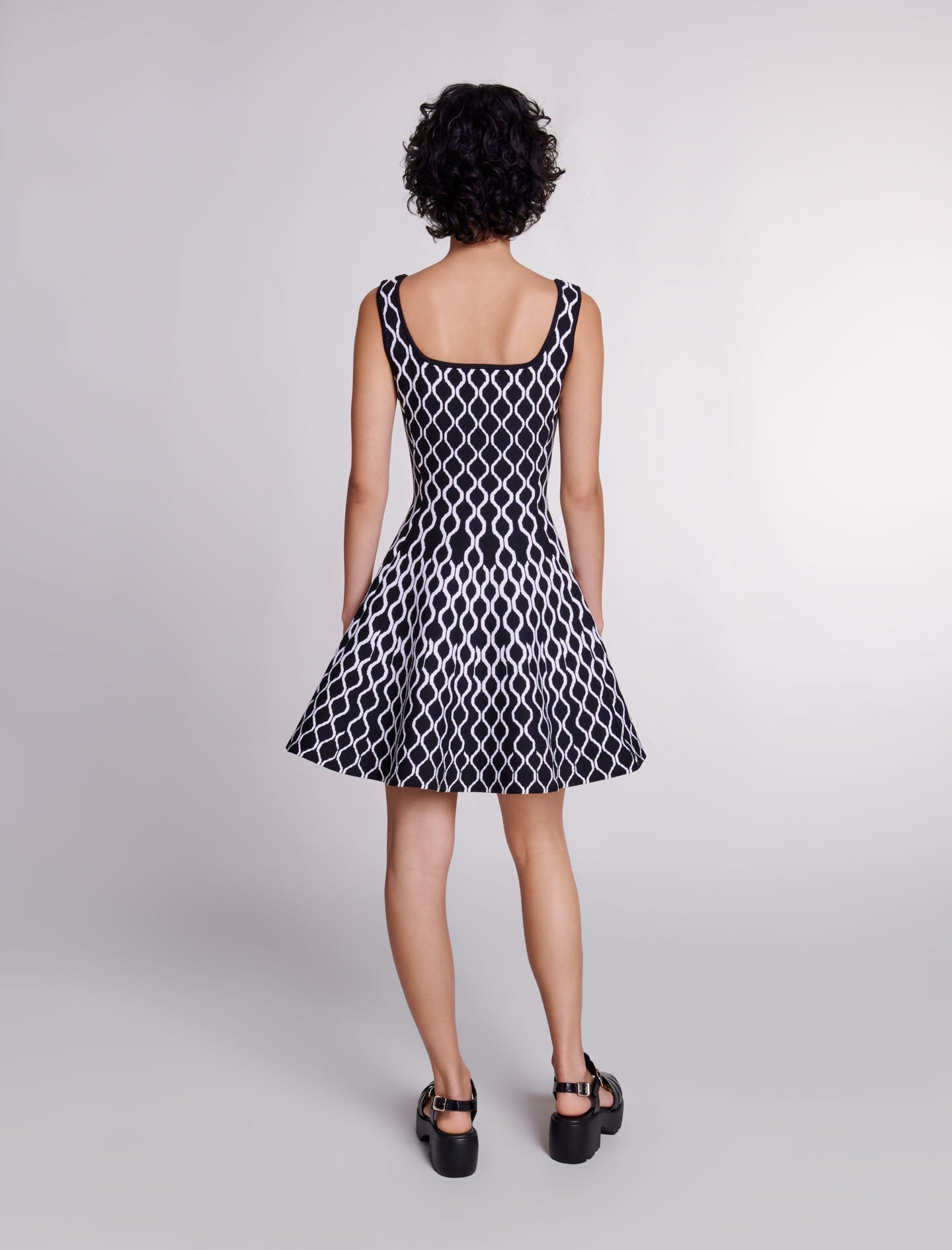 Plaid Print Knit Mini Dress In Black