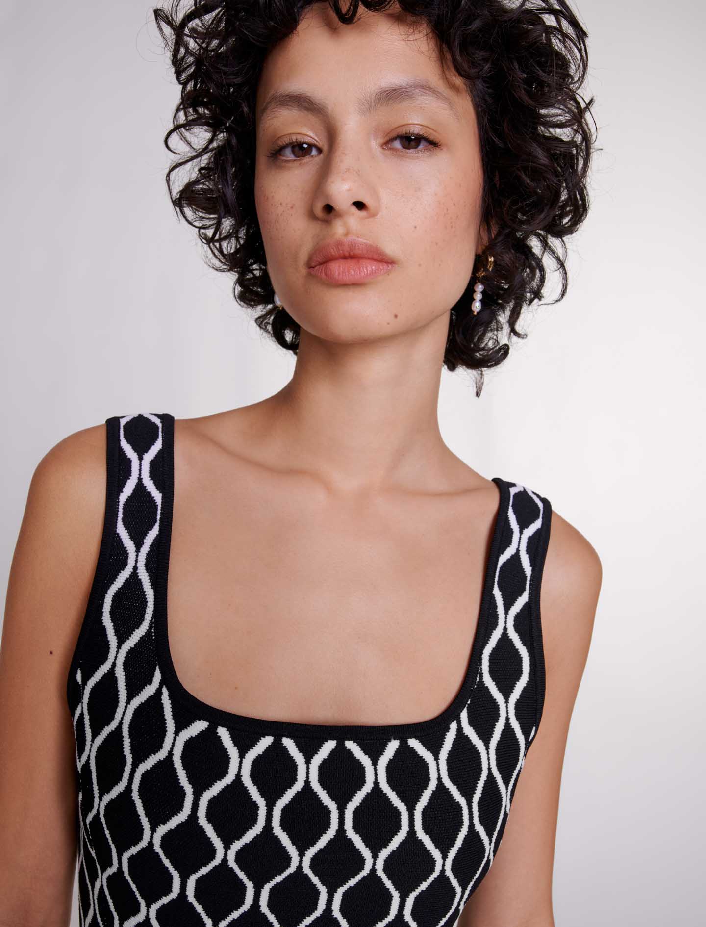Plaid Print Knit Mini Dress In Black