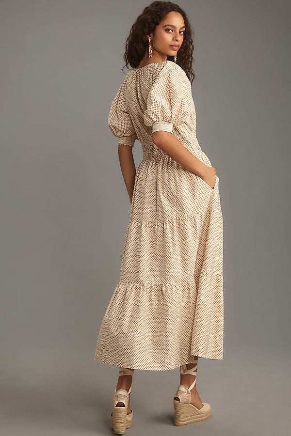 Puff Sleeve Maxi Dress With Print