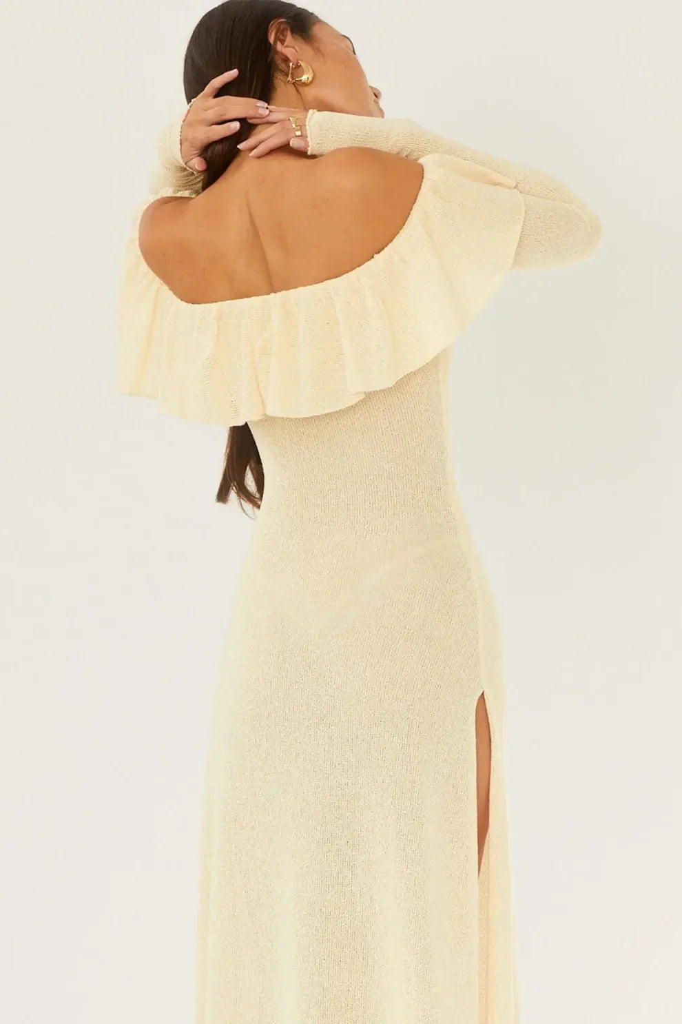 Off Shoulder Long Sleeve Maxi Dress In Yellow