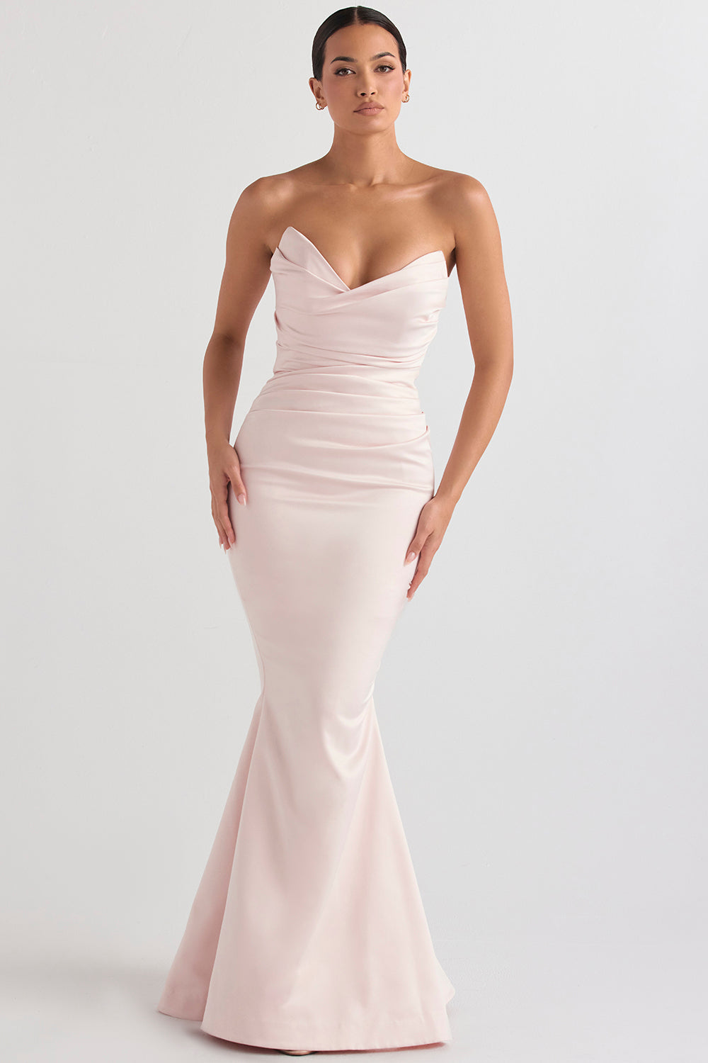 Mushroom satin strapless dress