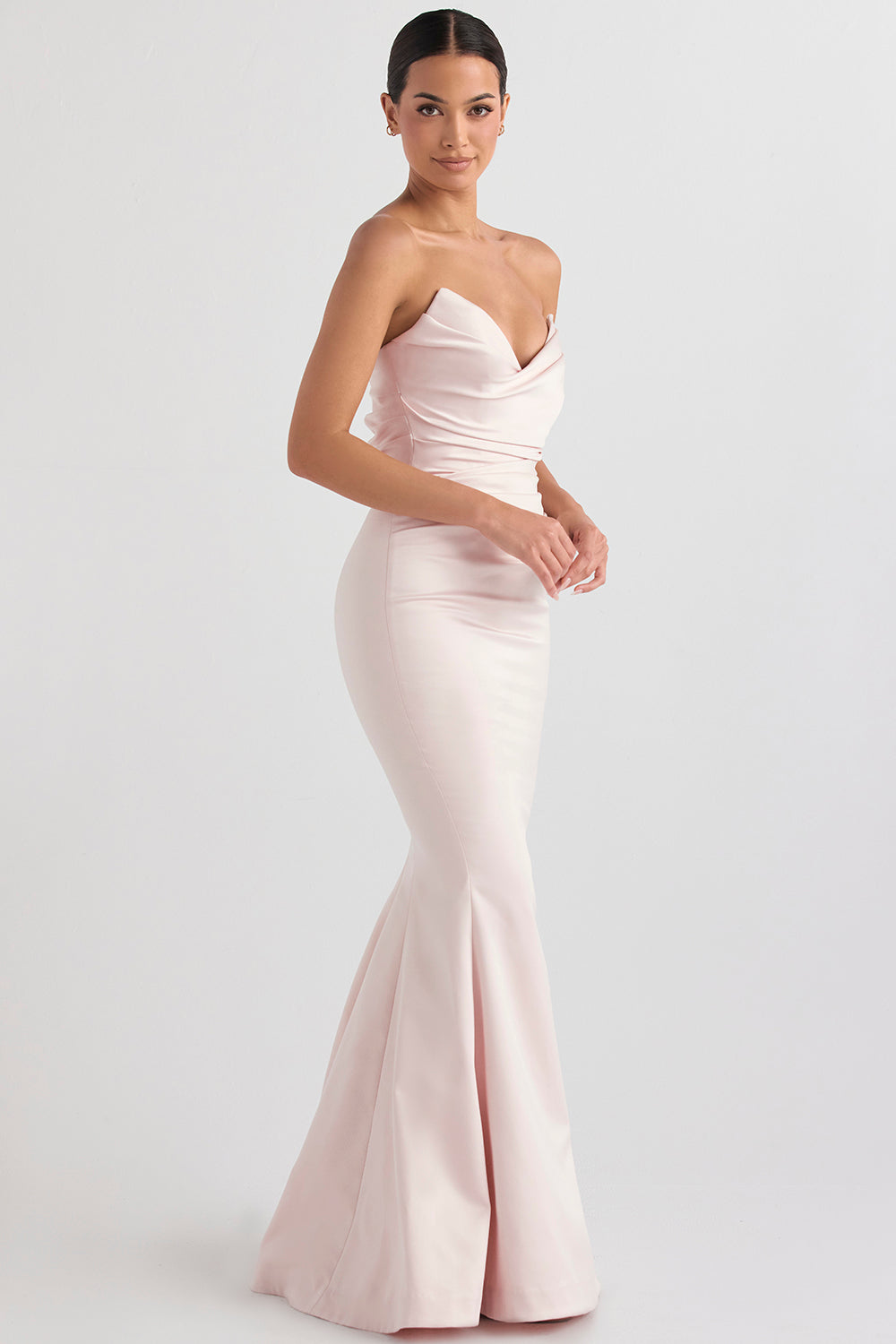 Mushroom satin strapless dress