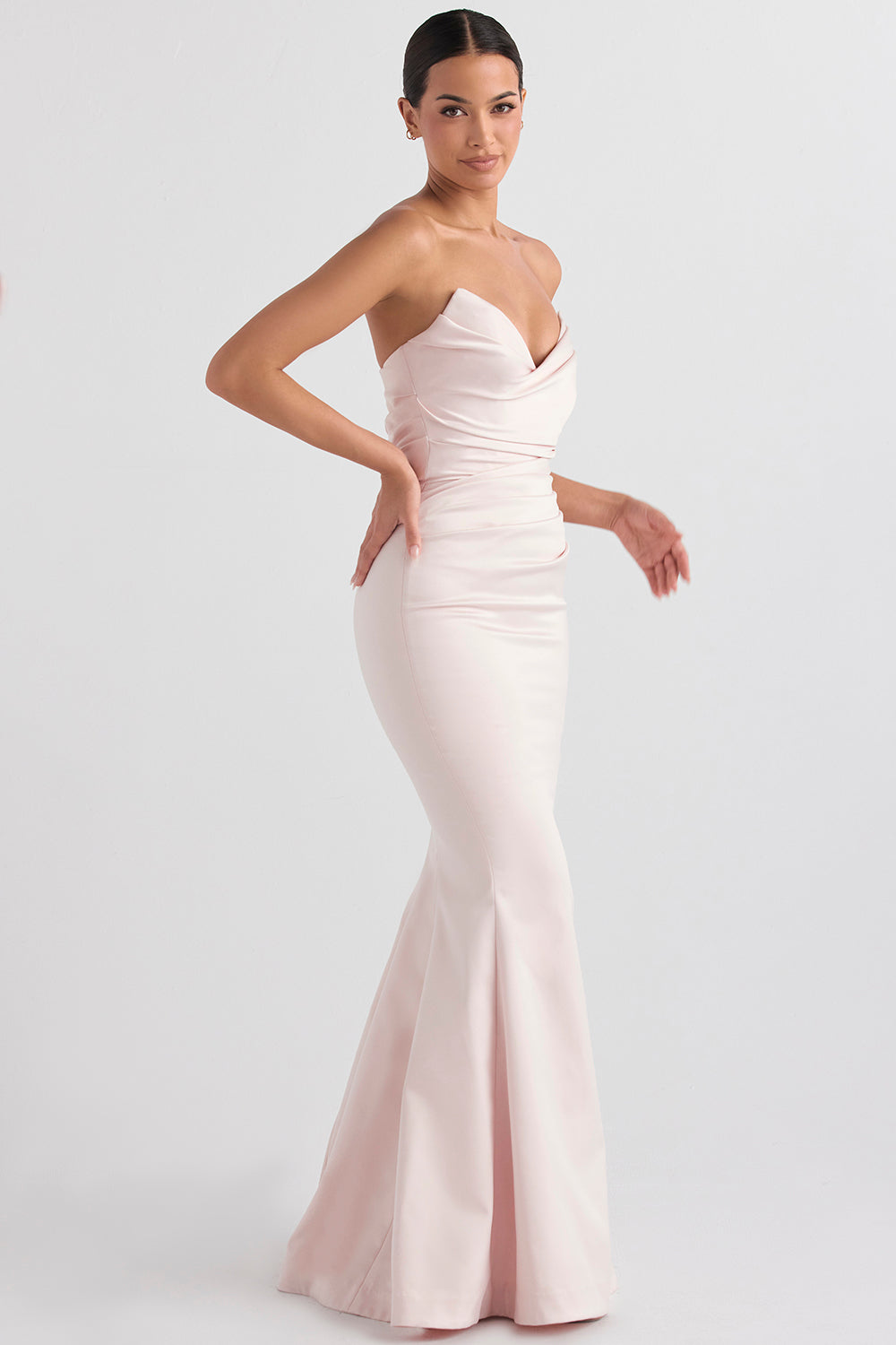 Mushroom satin strapless dress