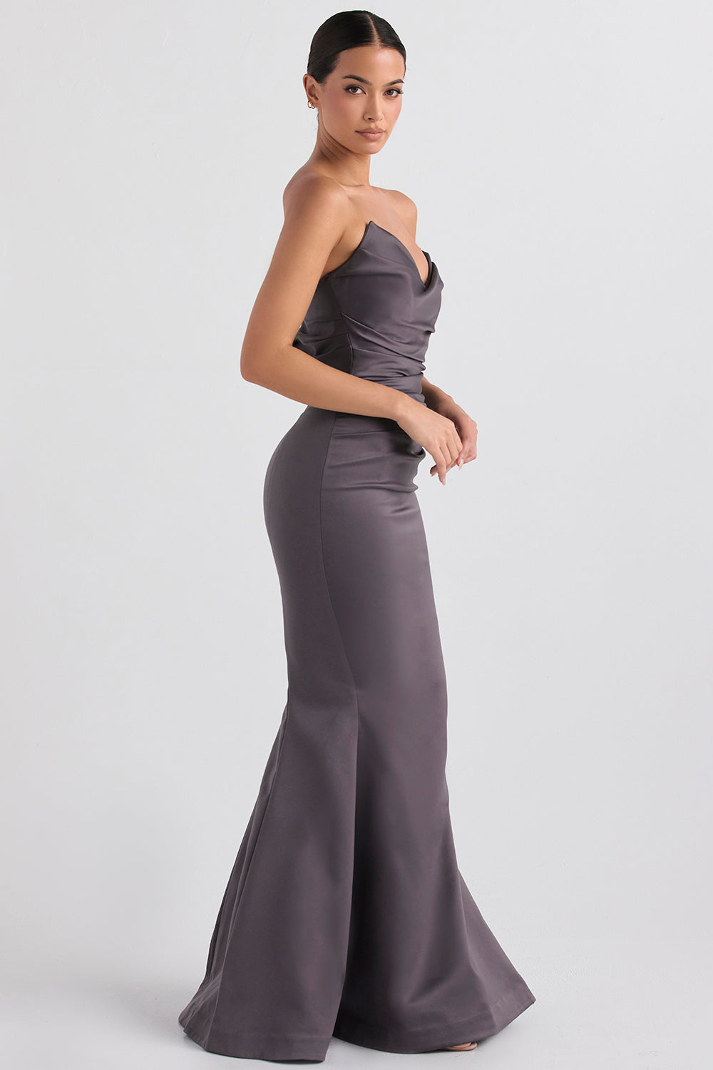 Mushroom satin strapless dress