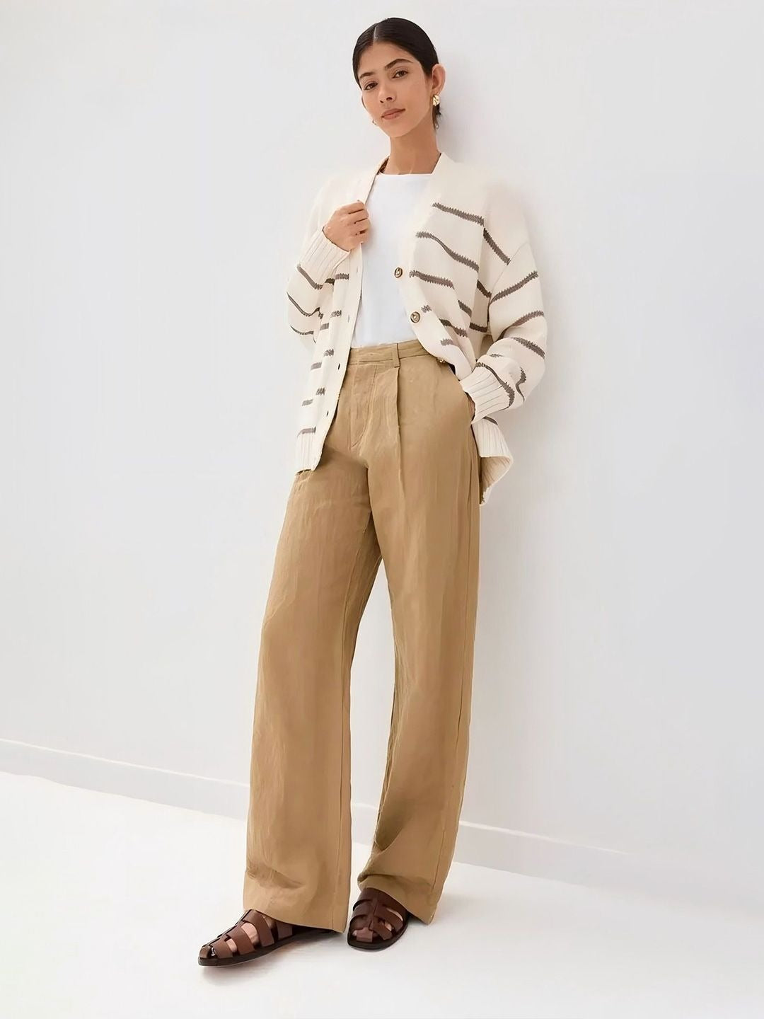 Striped V-Neck Loose Cardigan