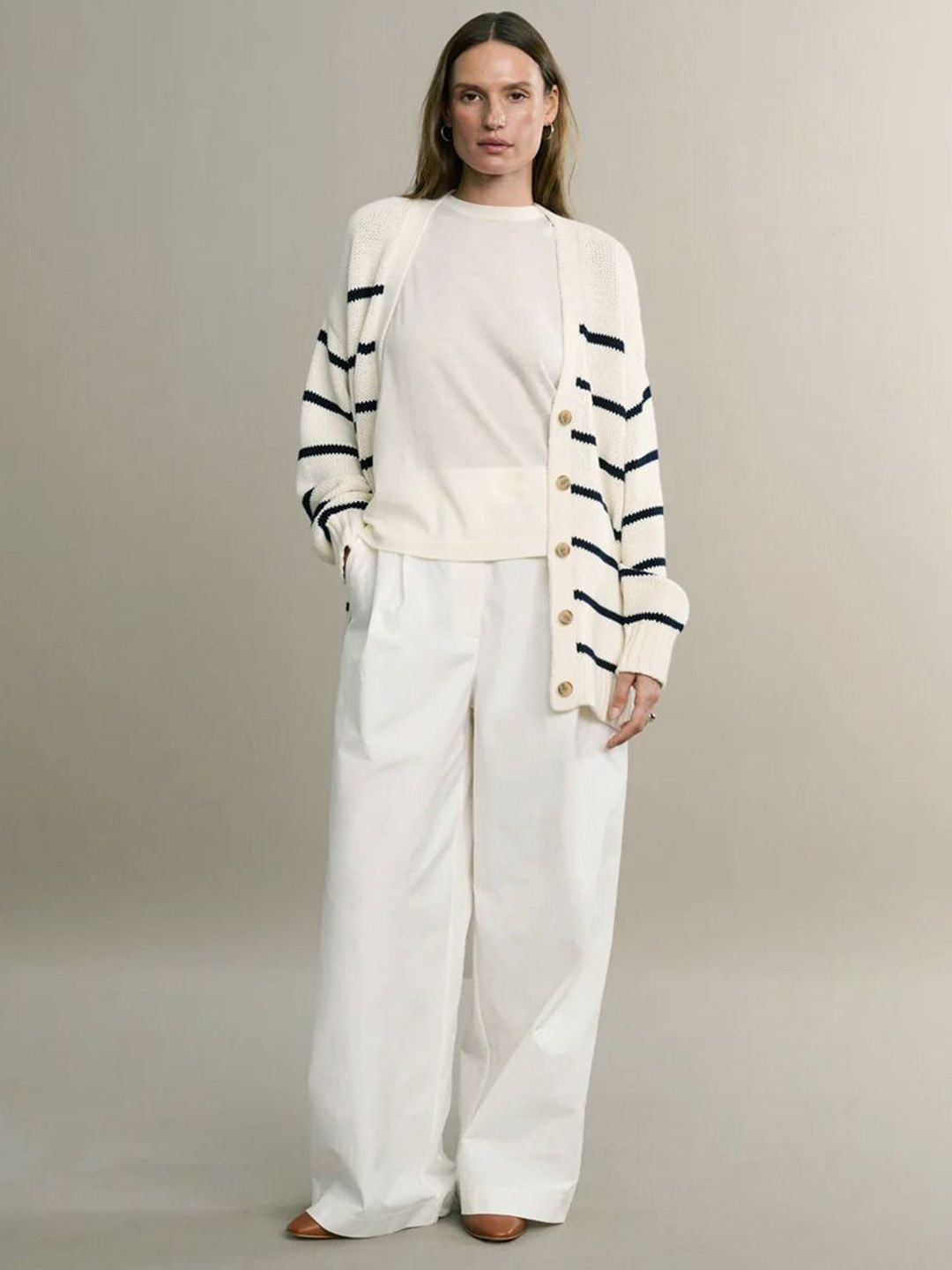 Striped V-Neck Loose Cardigan