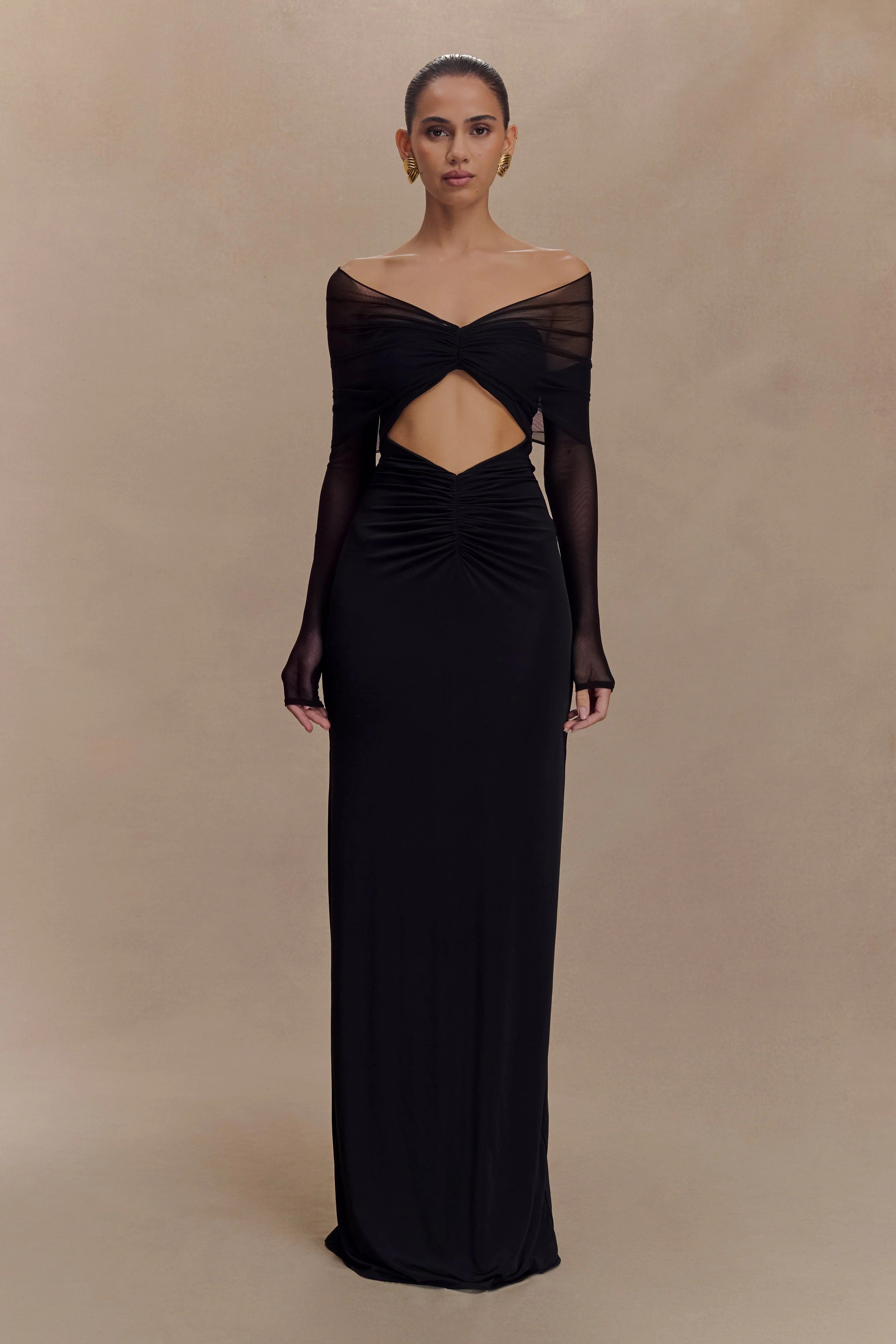Slinky And Mesh Yellow Maxi Dress