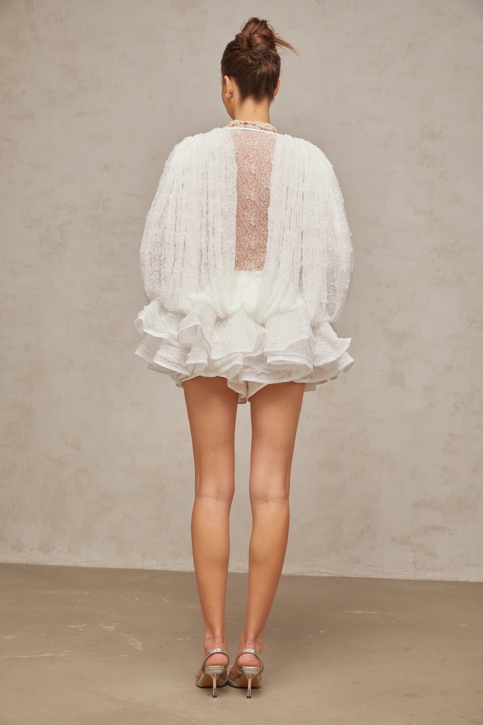 White Semi-Sheer Lace Top & Shorts Set