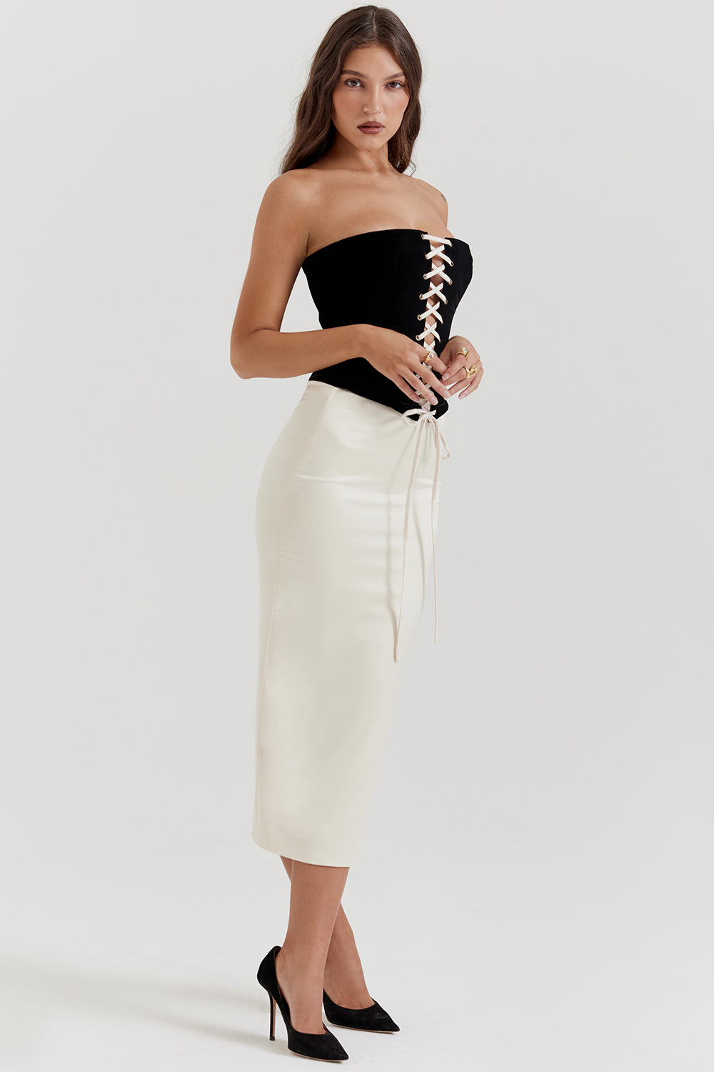 Black and vintage cream strapless corset dress