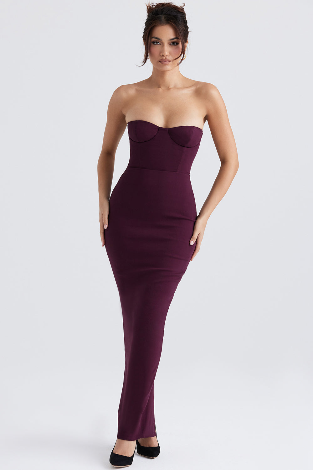 Black strapless maxi dress with corset