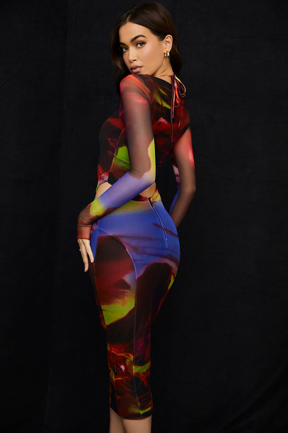 Printed cut out midi dress