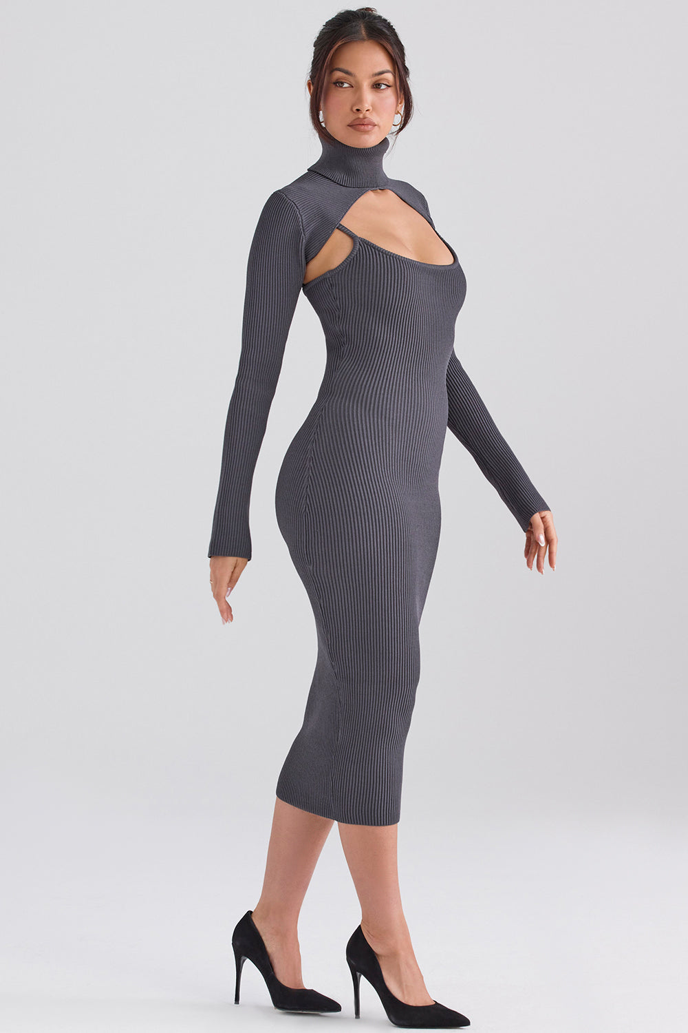 Charcoal knitted midi dress