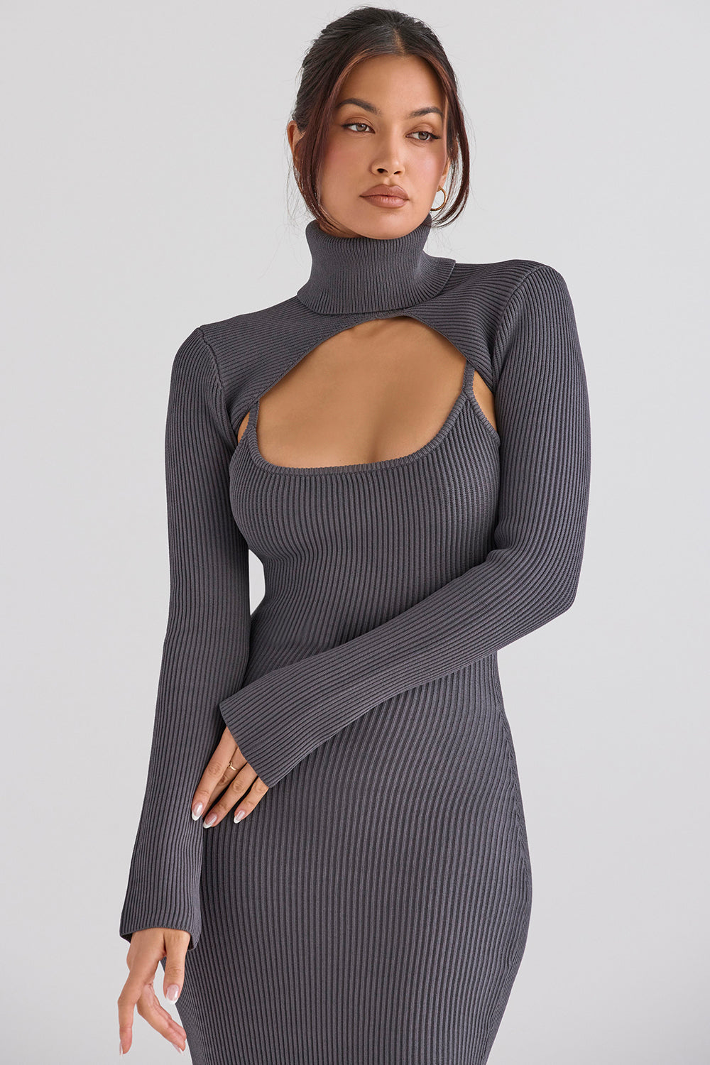 Charcoal knitted midi dress