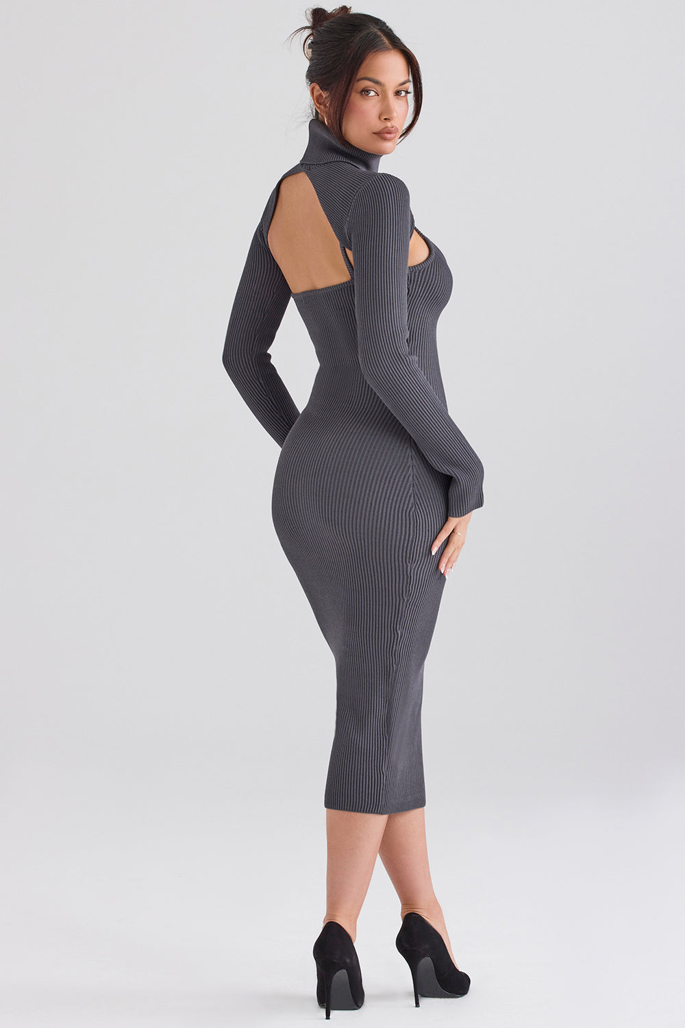 Charcoal knitted midi dress