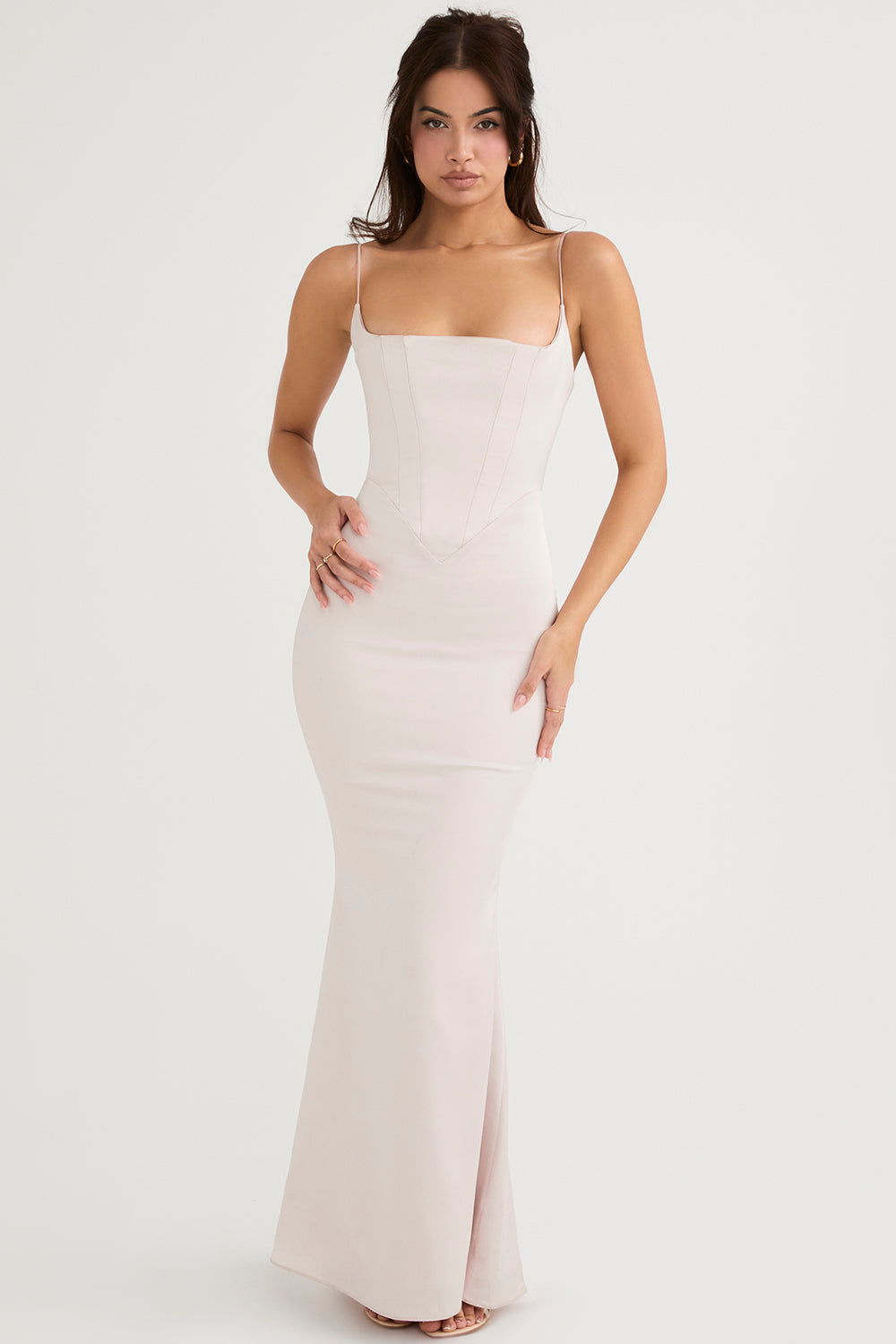 Periwinkle maxi dress with satin corset