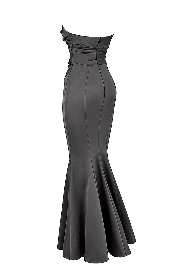 Mushroom satin strapless dress