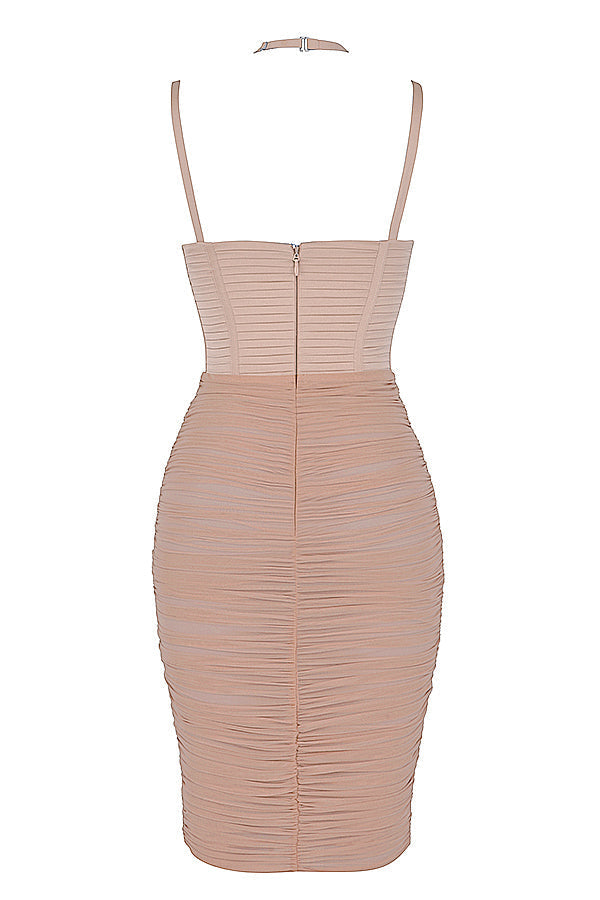 Midi dress with pleated corset