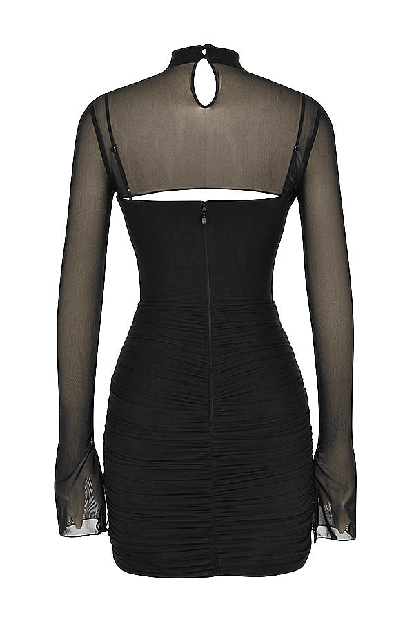 Black mesh cutout mini dress