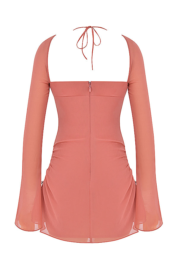 Chiffon halter mini dress with cutout