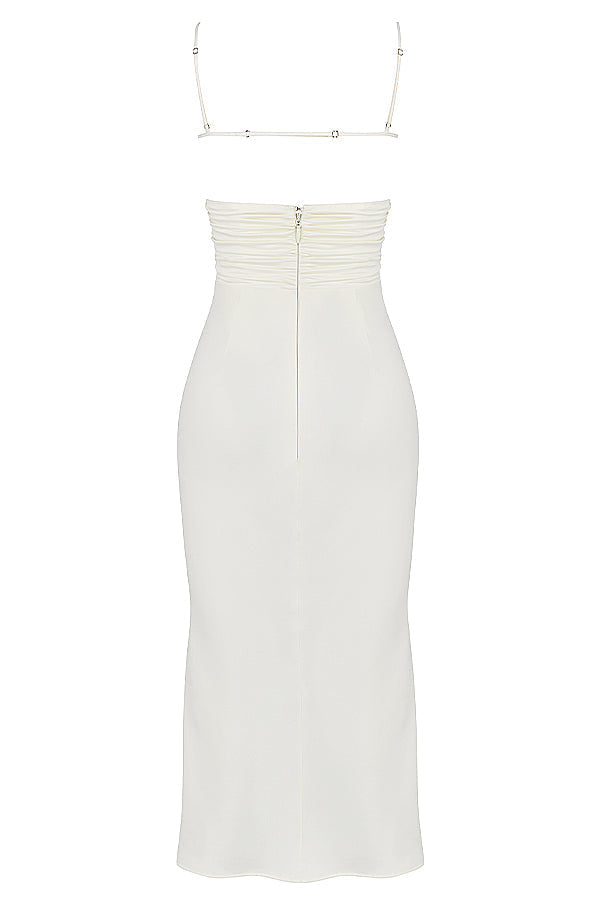 Ivory satin midi dress with corset