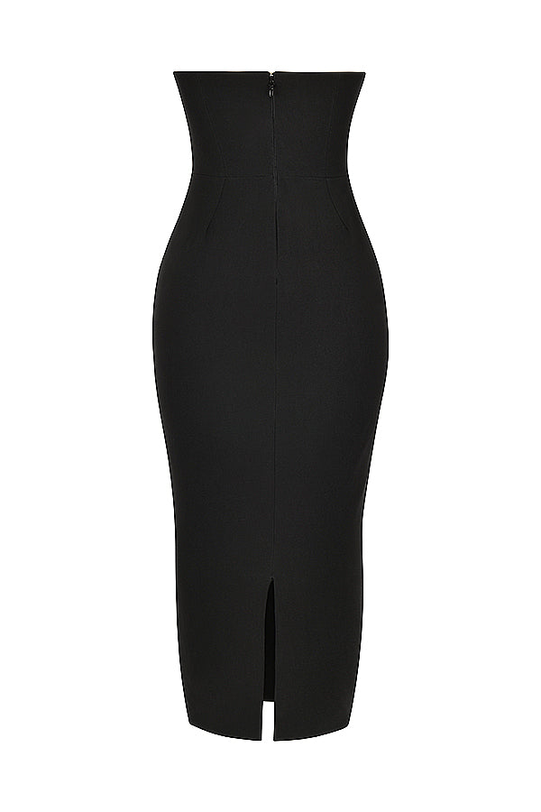 Black strapless maxi dress with corset