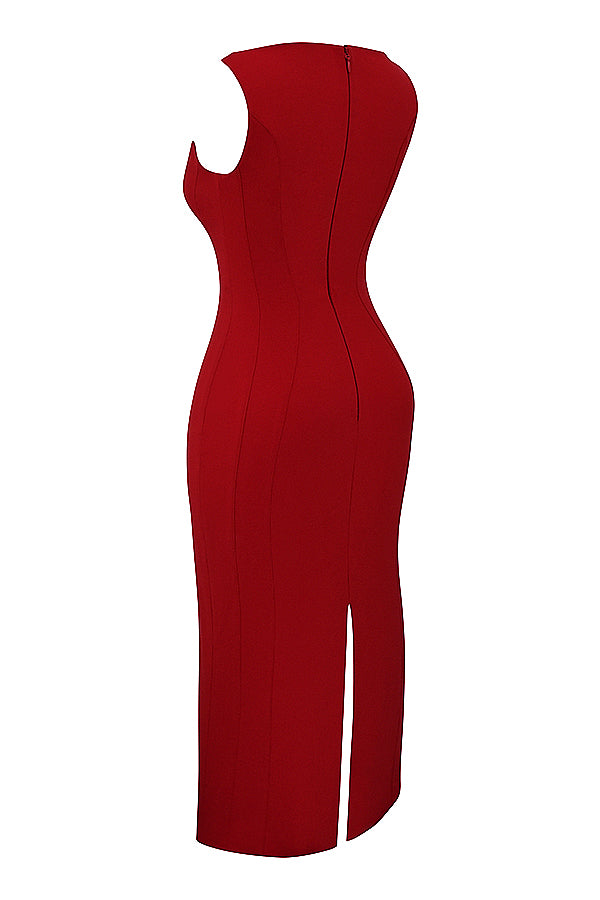 Deep-cut maxi dress with red roses