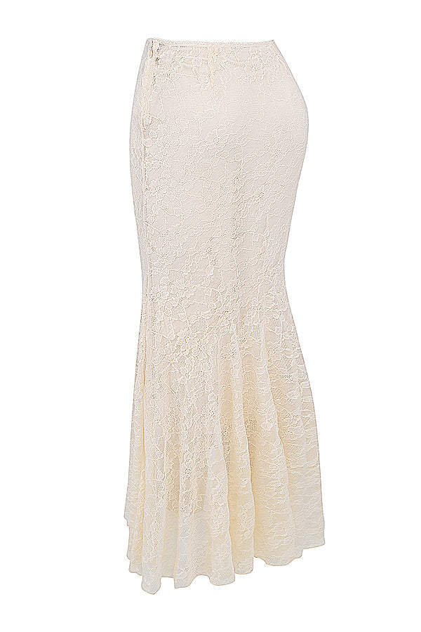 Vintage cream colored lace corset and maxi skirt set