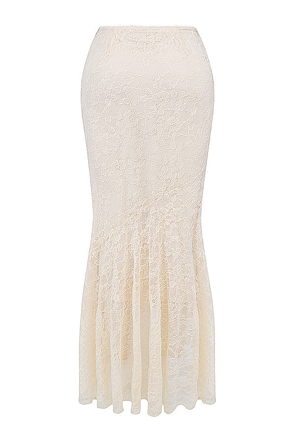 Vintage cream colored lace corset and maxi skirt set