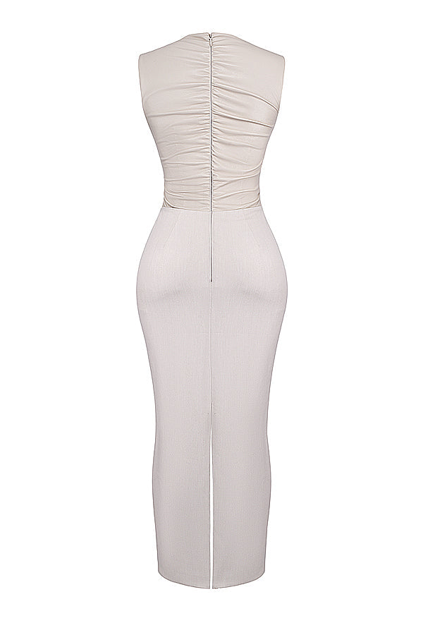 Ecru vegan leather maxi dress