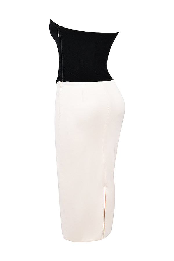 Black and vintage cream strapless corset dress