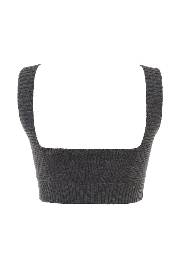 Anthracite-colored cashmere blend cardigan with belt, bralette and pants