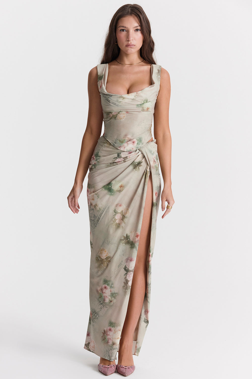 Vintage floral set with corset and maxi skirt