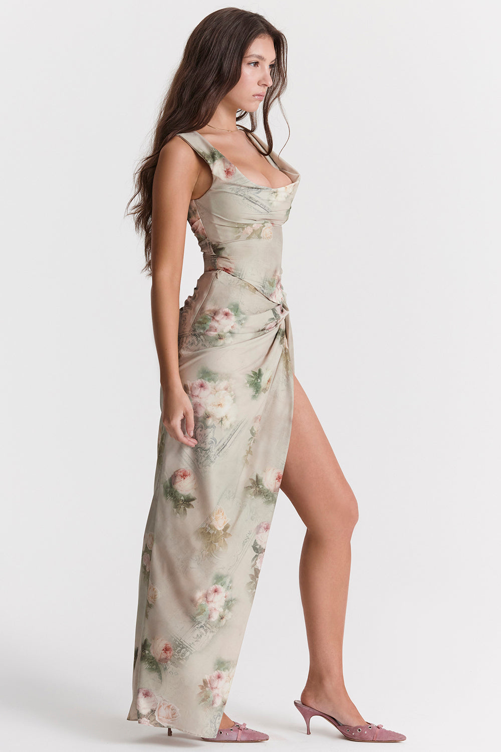 Vintage floral set with corset and maxi skirt