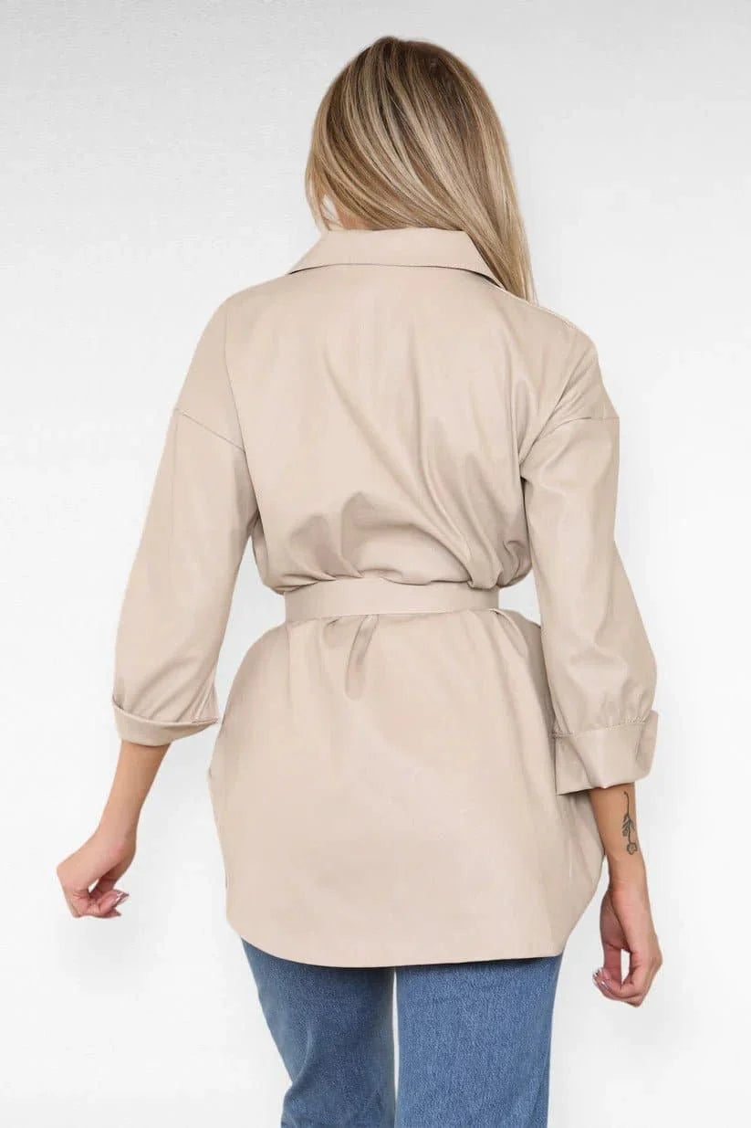 Faux Leather Belted Top