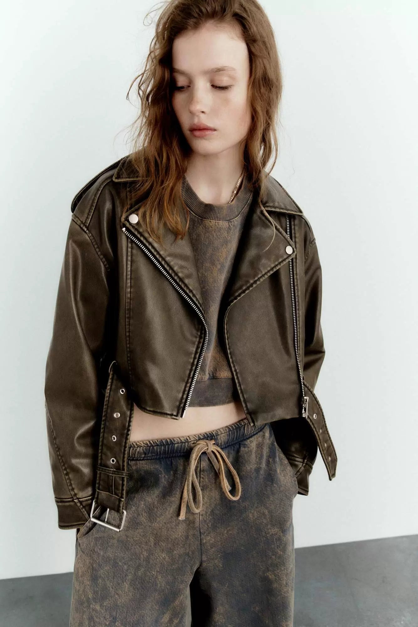 Short Leather Dark Brown Jacket
