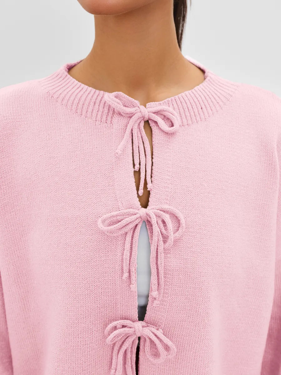 Loose Cardigan With Ribbon Buttons
