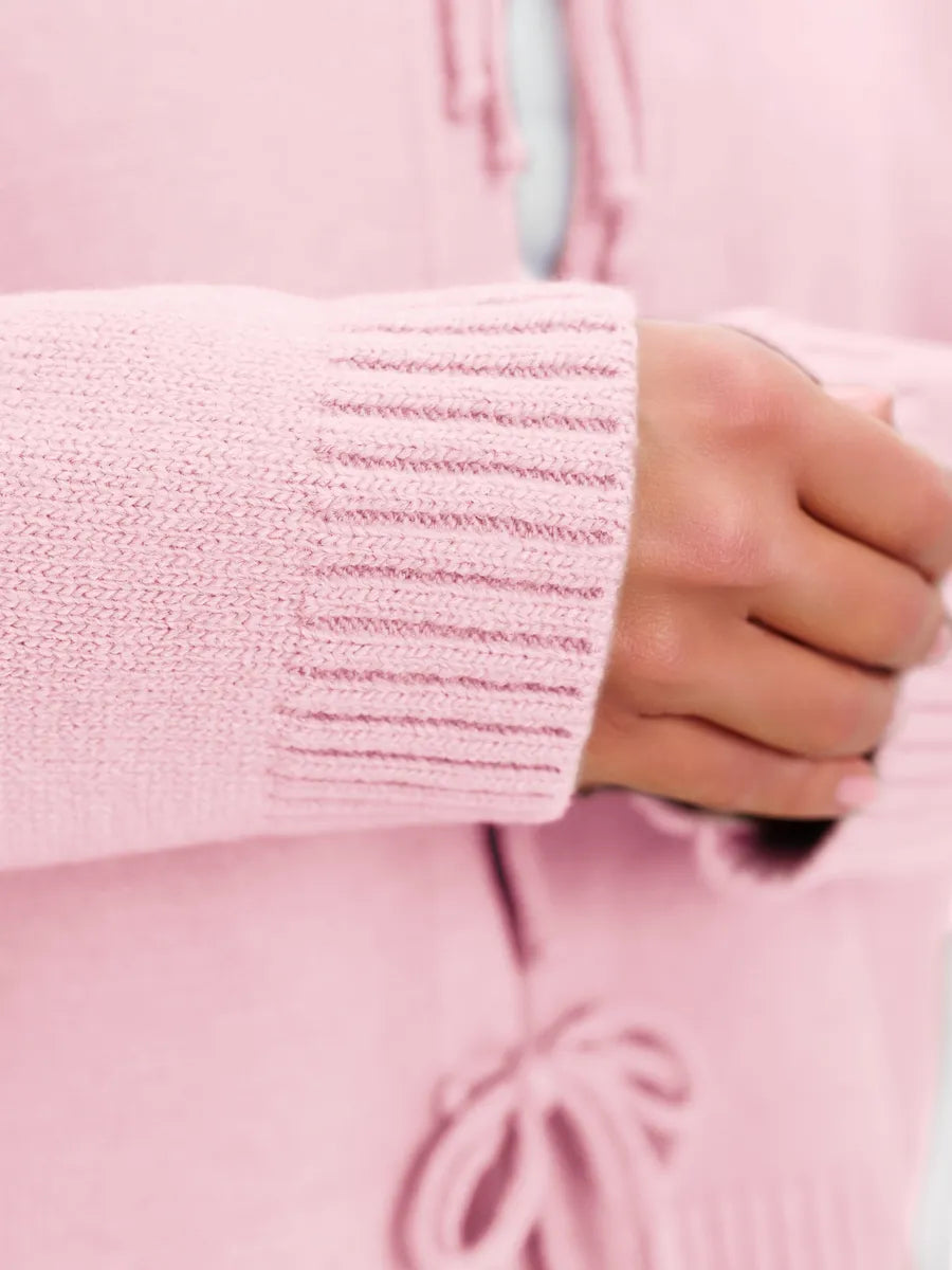 Loose Cardigan With Ribbon Buttons