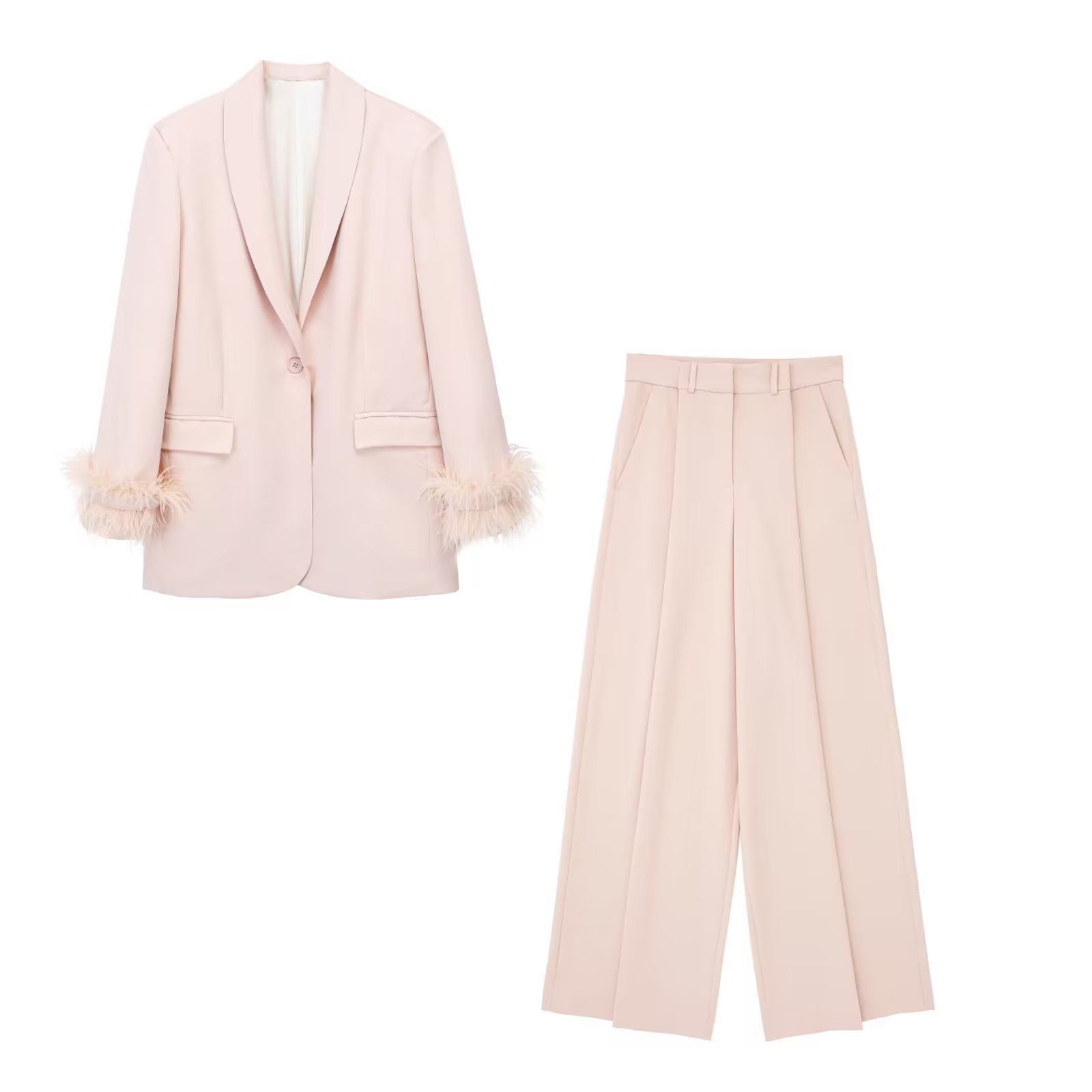 Straight blazer with feathers and trousers