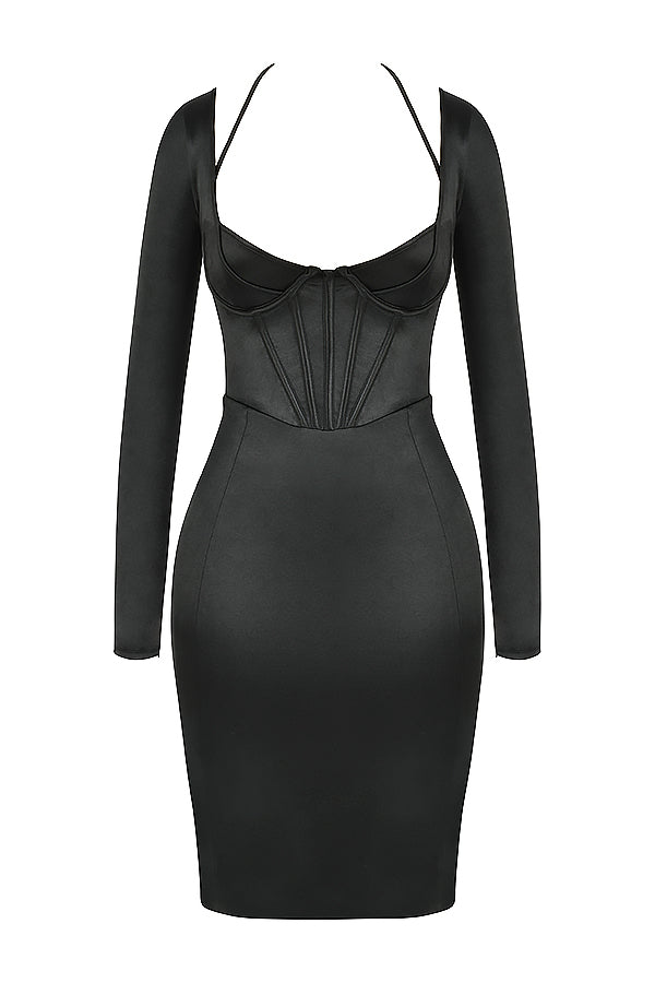 Black disco satin corset dress