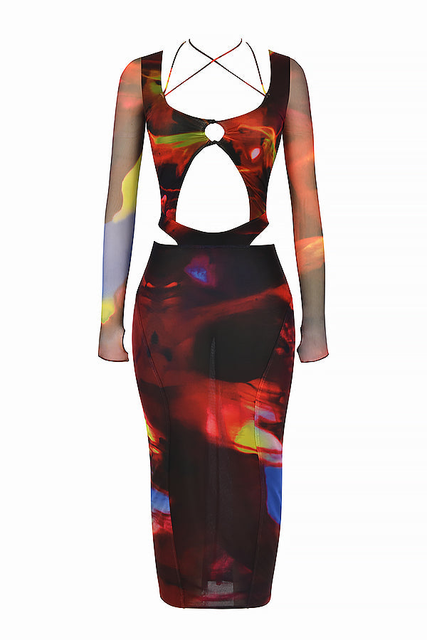 Printed cut out midi dress