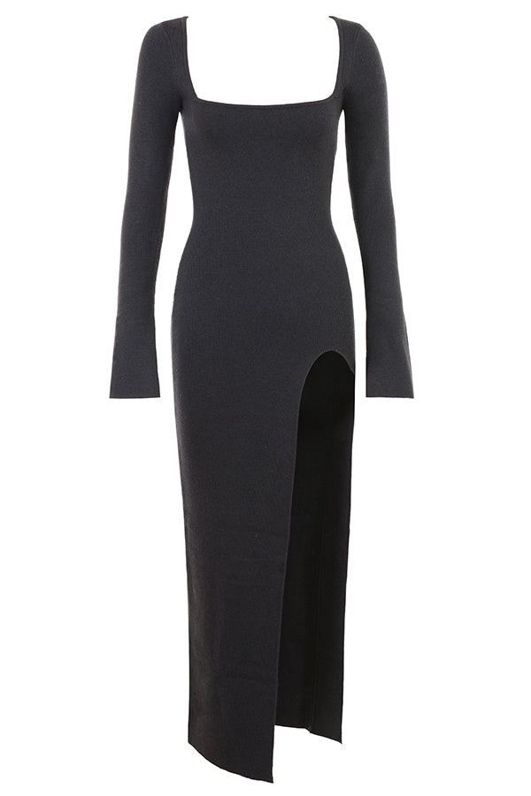 Charcoal cashmere knitted maxi dress