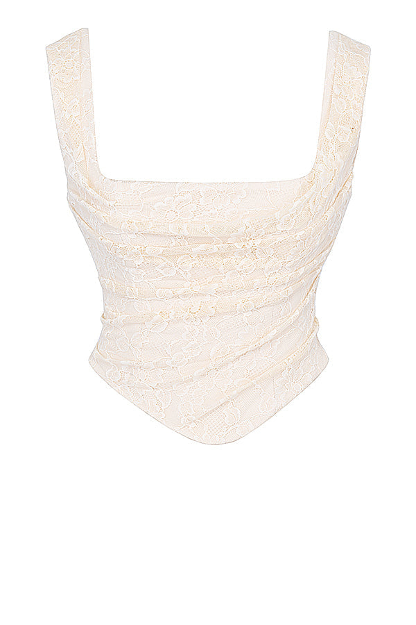 Vintage cream colored lace corset and maxi skirt set