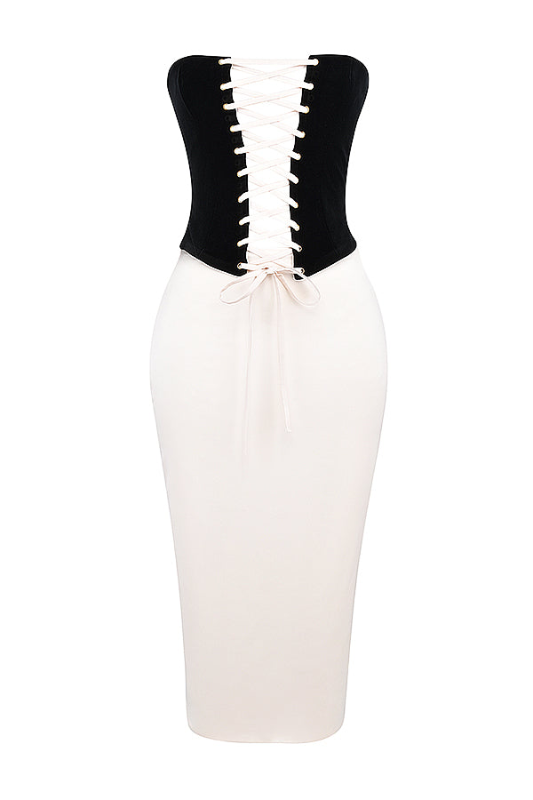 Black and vintage cream strapless corset dress