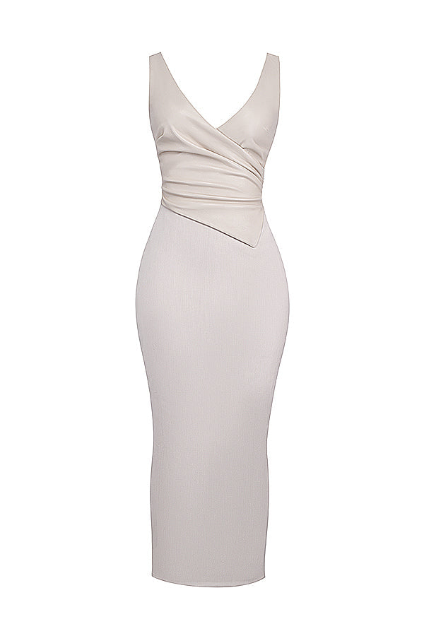 Ecru vegan leather maxi dress
