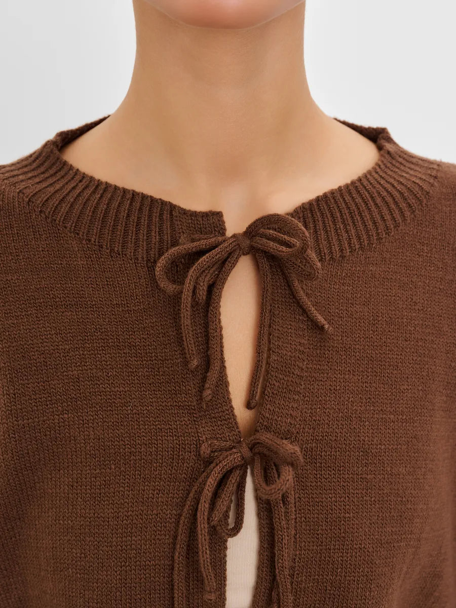 Loose Cardigan With Ribbon Buttons